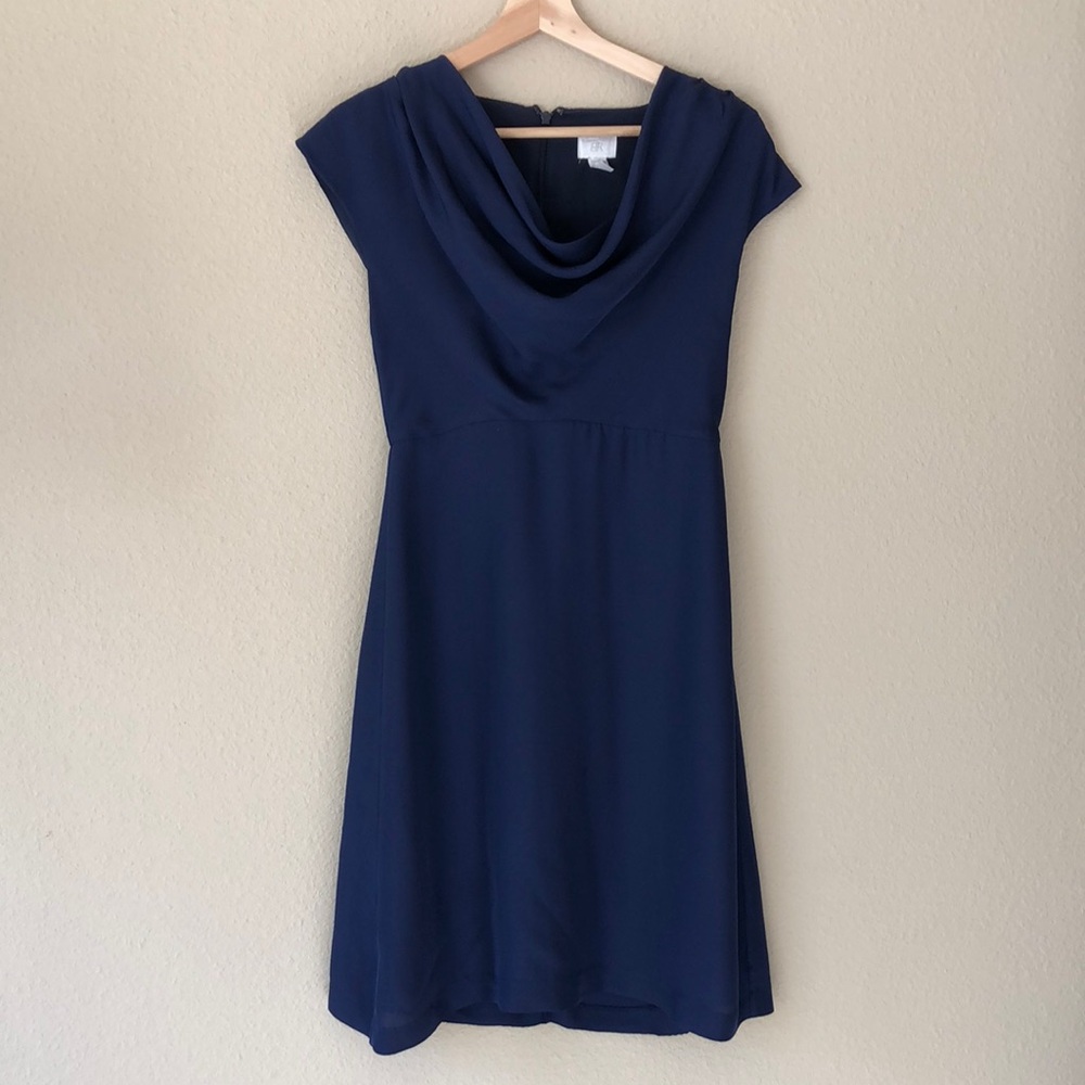 Banana Republic Blue Cowl Neck Silk A-Line Dress Size 2 - Picture 1 of 6